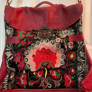 Embroidered Red and Black Women's Bag